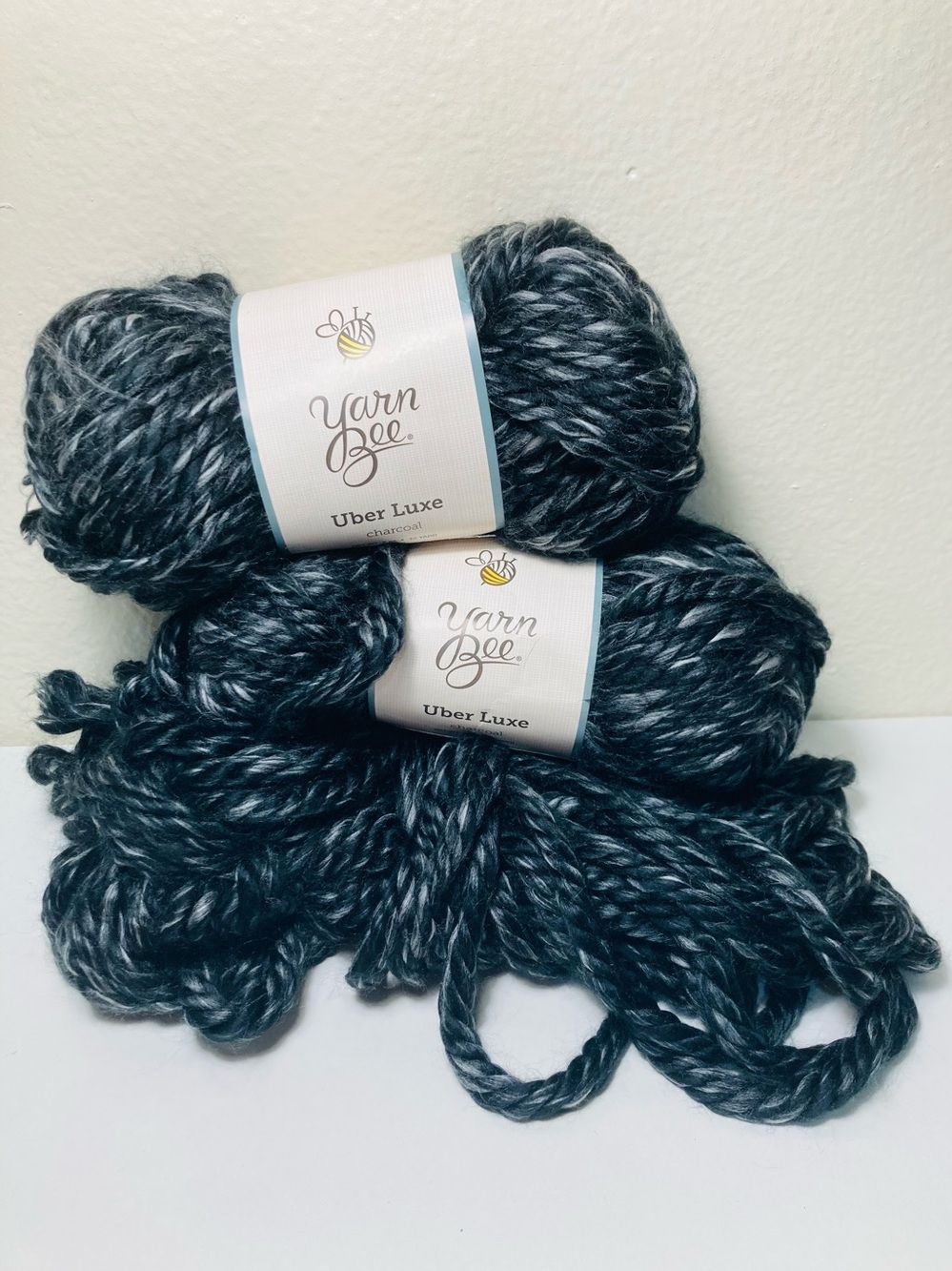 3 NEW Yarn Bee Uber Luxe Chunky Yarn - Charcoal - 1 lb 5 oz total 100% Acrylic